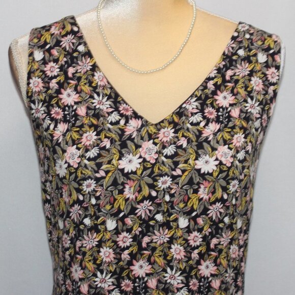 LOFT Floral V-Neck Flounce Flare Dress Forever Navy - Picture 6 of 16